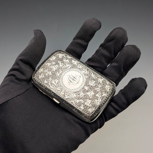 1880年 英国アンティーク 純銀製 シガレットケース 51g ケース入 Hilliard&Thomason